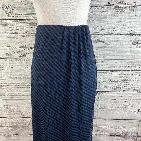 Lane Bryant Skirt size 14 16 Black Blue Striped Slinky Long Faux Wrap Modest - Picture 4 of 13